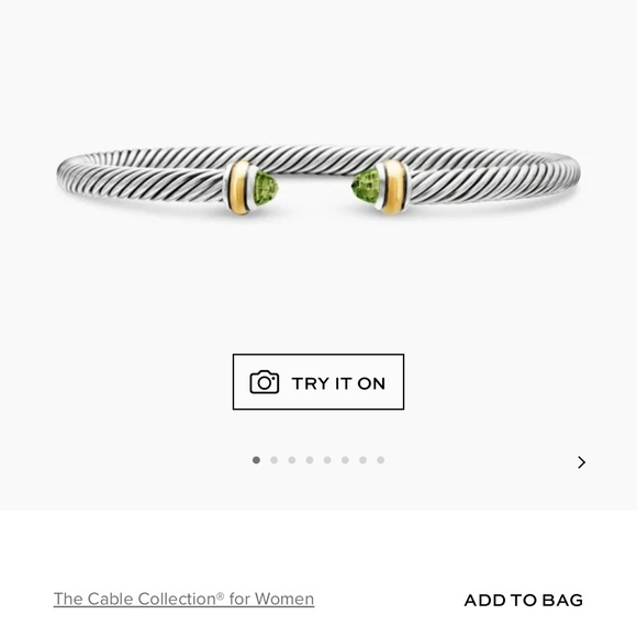 David Yurman Silver and Green Cable Bracelet - Picture 1 of 3
